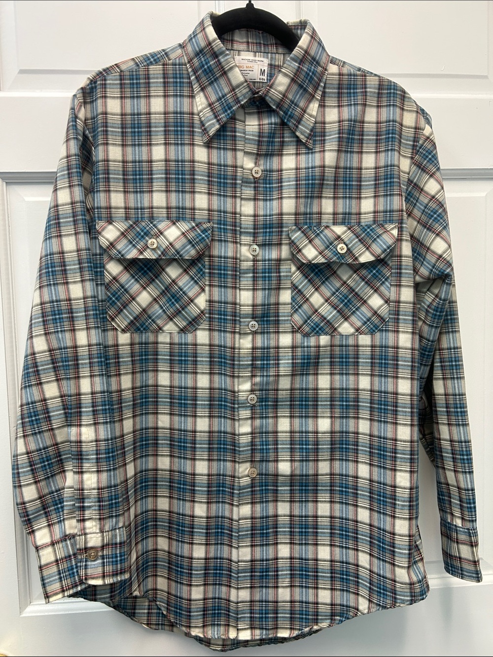 VTG Big Mac 80s Plaid Long Sleeve Lightweight Mens Cotton/Poly Button Work Shirt - Picture 1 of 7